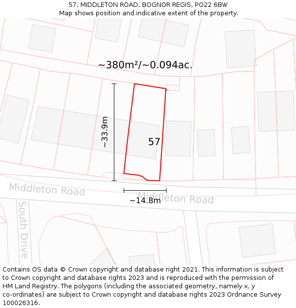 57, MIDDLETON ROAD, BOGNOR REGIS, PO22 6BW: Plot and title map