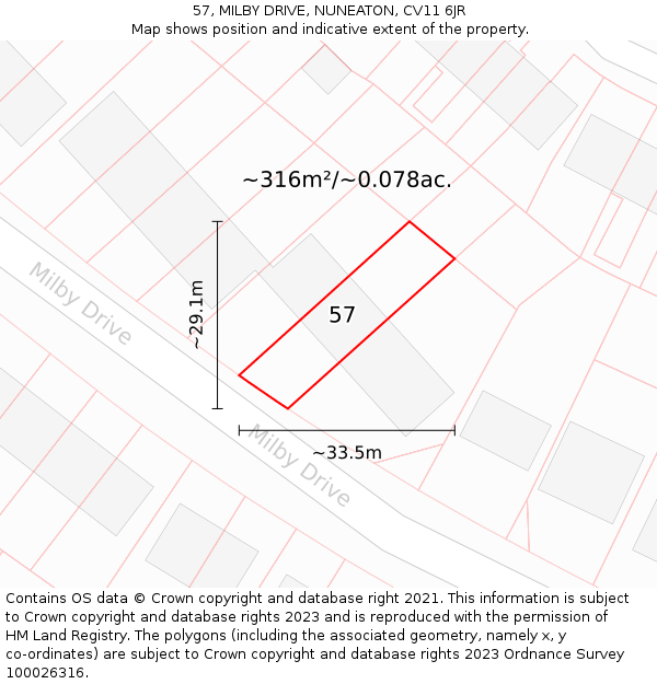57, MILBY DRIVE, NUNEATON, CV11 6JR: Plot and title map