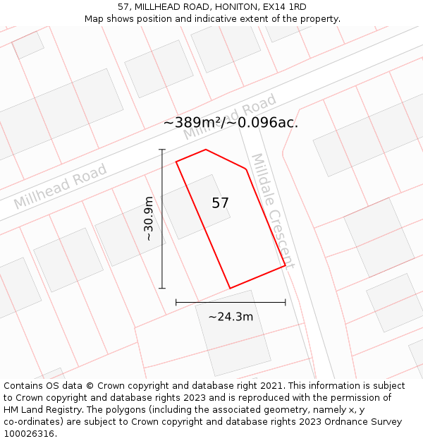 57, MILLHEAD ROAD, HONITON, EX14 1RD: Plot and title map
