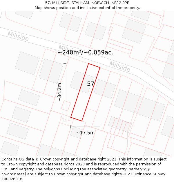 57, MILLSIDE, STALHAM, NORWICH, NR12 9PB: Plot and title map