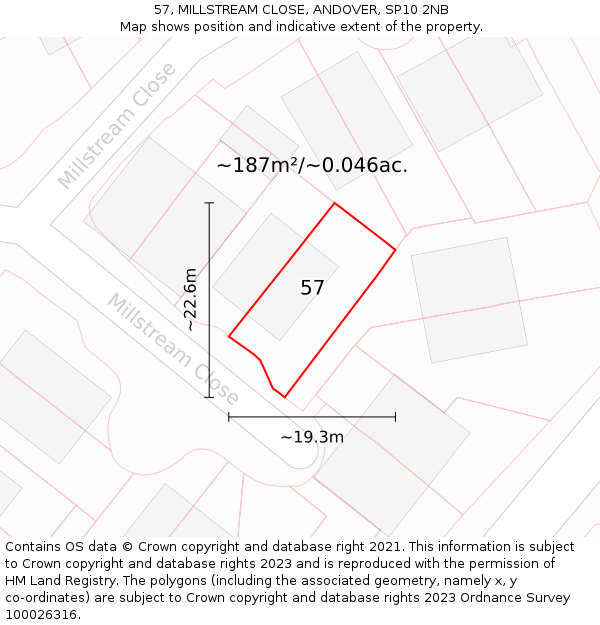 57, MILLSTREAM CLOSE, ANDOVER, SP10 2NB: Plot and title map