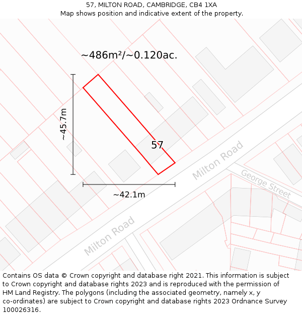 57, MILTON ROAD, CAMBRIDGE, CB4 1XA: Plot and title map