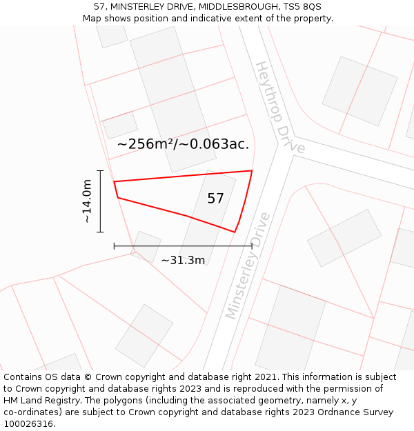 57, MINSTERLEY DRIVE, MIDDLESBROUGH, TS5 8QS: Plot and title map