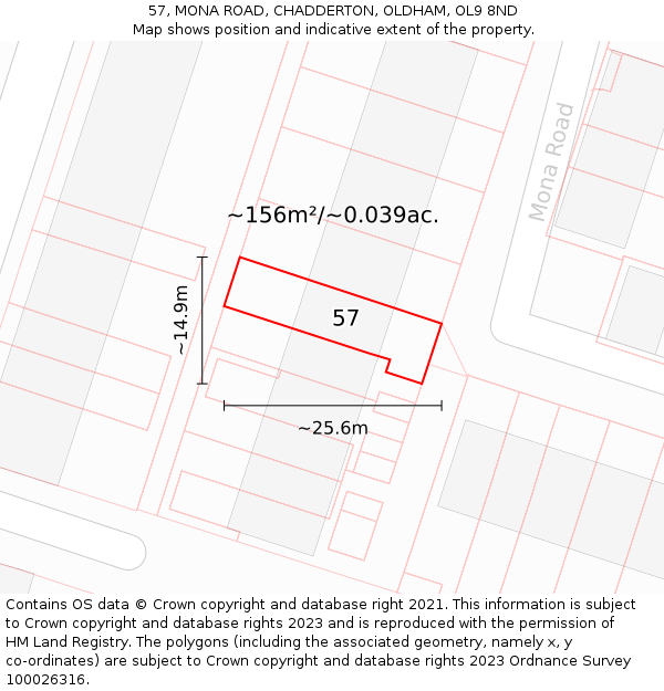 57, MONA ROAD, CHADDERTON, OLDHAM, OL9 8ND: Plot and title map