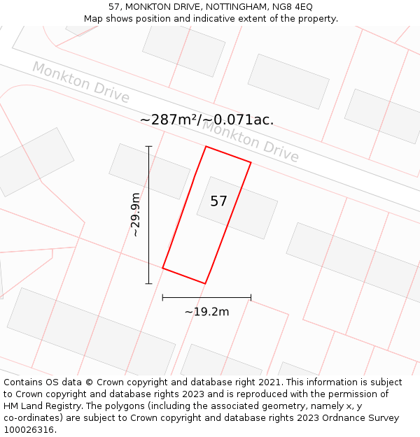 57, MONKTON DRIVE, NOTTINGHAM, NG8 4EQ: Plot and title map