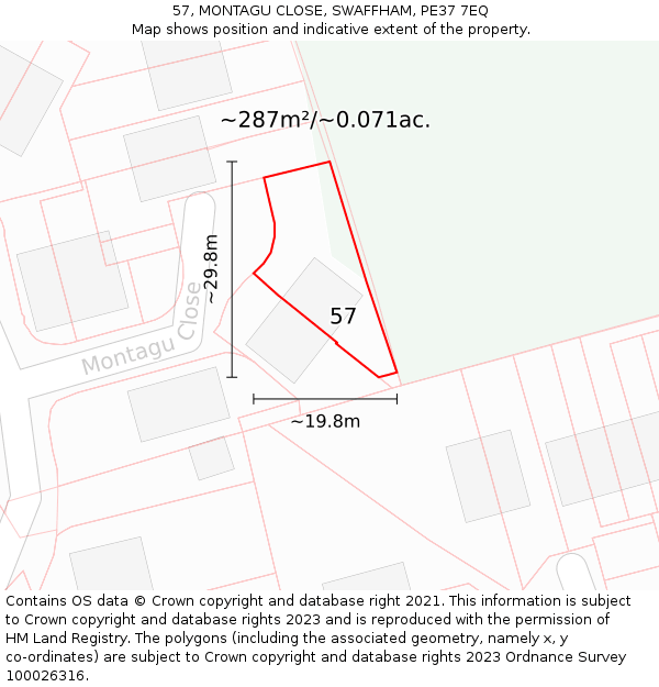 57, MONTAGU CLOSE, SWAFFHAM, PE37 7EQ: Plot and title map