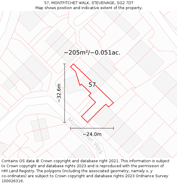 57, MONTFITCHET WALK, STEVENAGE, SG2 7DT: Plot and title map