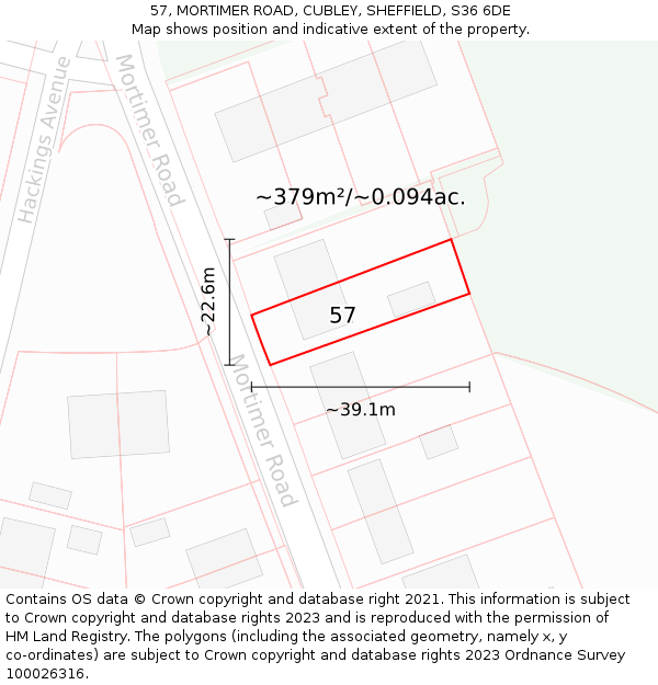 57, MORTIMER ROAD, CUBLEY, SHEFFIELD, S36 6DE: Plot and title map