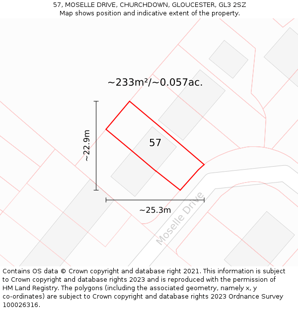 57, MOSELLE DRIVE, CHURCHDOWN, GLOUCESTER, GL3 2SZ: Plot and title map
