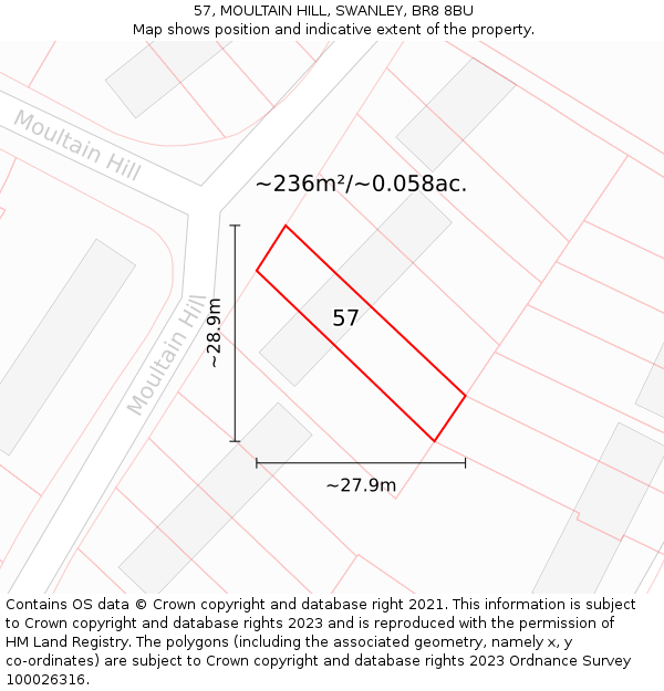 57, MOULTAIN HILL, SWANLEY, BR8 8BU: Plot and title map