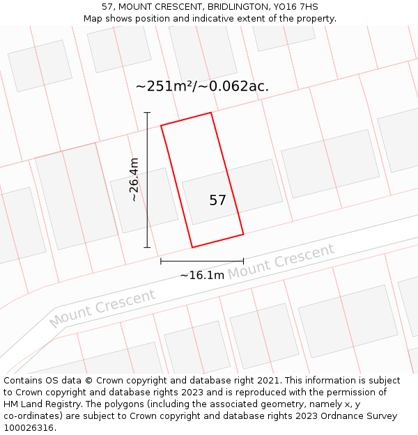 57, MOUNT CRESCENT, BRIDLINGTON, YO16 7HS: Plot and title map