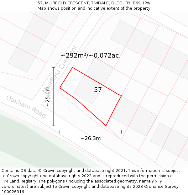 57, MUIRFIELD CRESCENT, TIVIDALE, OLDBURY, B69 1PW: Plot and title map