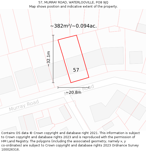 57, MURRAY ROAD, WATERLOOVILLE, PO8 9JQ: Plot and title map