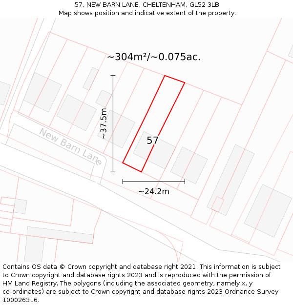 57, NEW BARN LANE, CHELTENHAM, GL52 3LB: Plot and title map