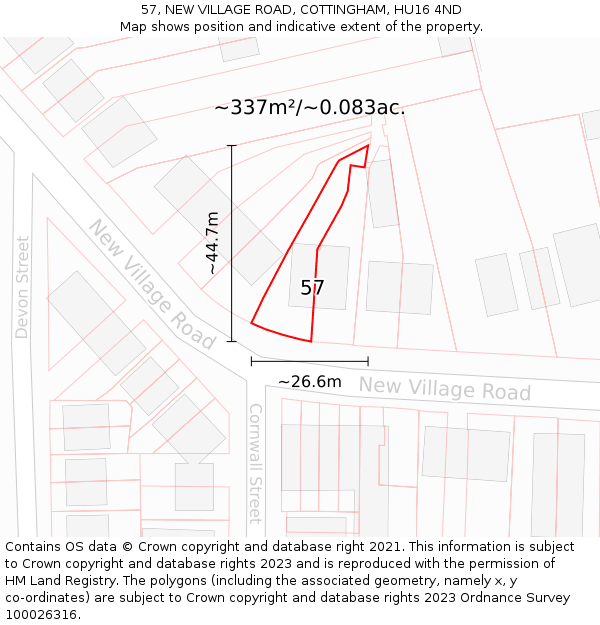 57, NEW VILLAGE ROAD, COTTINGHAM, HU16 4ND: Plot and title map