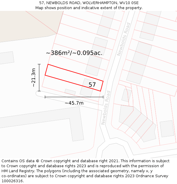57, NEWBOLDS ROAD, WOLVERHAMPTON, WV10 0SE: Plot and title map