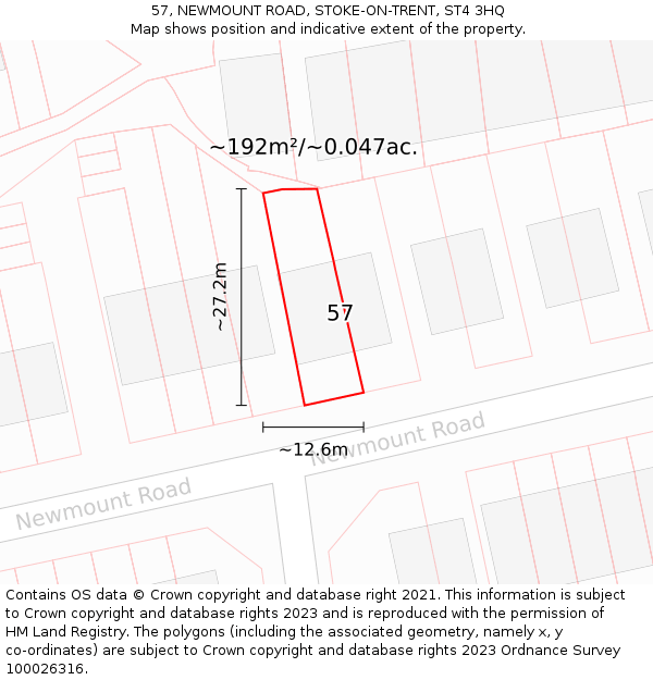 57, NEWMOUNT ROAD, STOKE-ON-TRENT, ST4 3HQ: Plot and title map