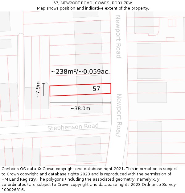 57, NEWPORT ROAD, COWES, PO31 7PW: Plot and title map