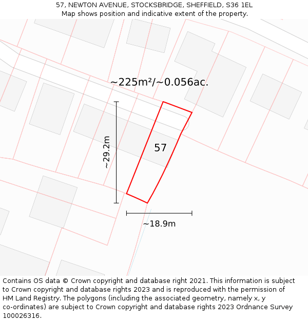 57, NEWTON AVENUE, STOCKSBRIDGE, SHEFFIELD, S36 1EL: Plot and title map