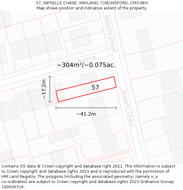 57, NIPSELLS CHASE, MAYLAND, CHELMSFORD, CM3 6EH: Plot and title map