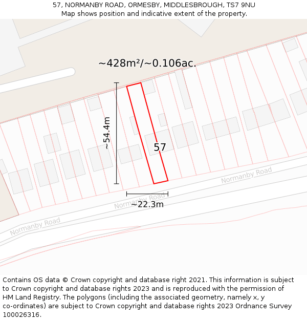 57, NORMANBY ROAD, ORMESBY, MIDDLESBROUGH, TS7 9NU: Plot and title map