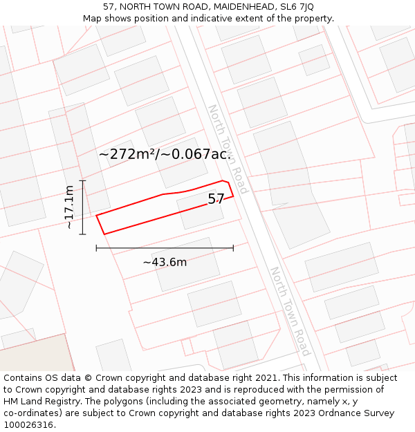 57, NORTH TOWN ROAD, MAIDENHEAD, SL6 7JQ: Plot and title map