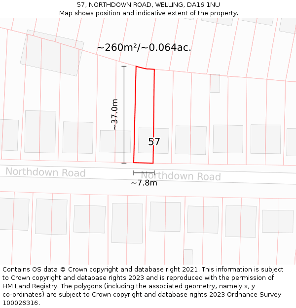 57, NORTHDOWN ROAD, WELLING, DA16 1NU: Plot and title map