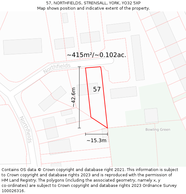 57, NORTHFIELDS, STRENSALL, YORK, YO32 5XP: Plot and title map