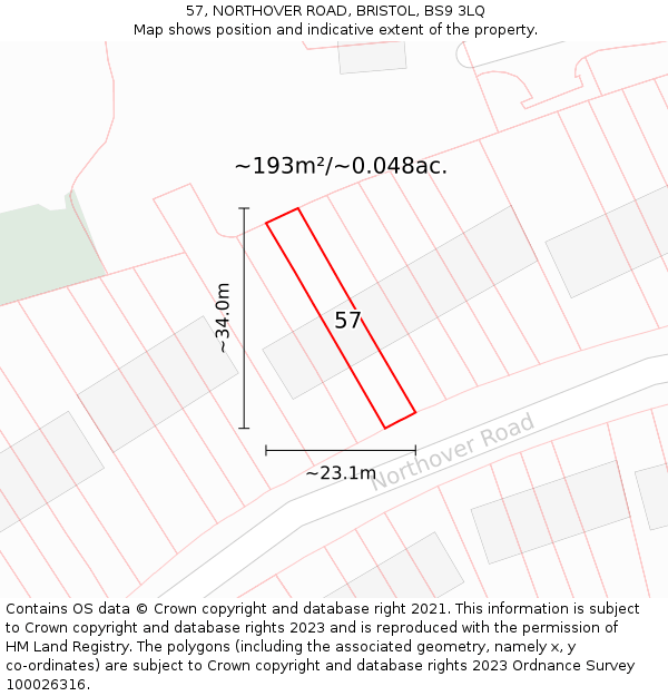 57, NORTHOVER ROAD, BRISTOL, BS9 3LQ: Plot and title map