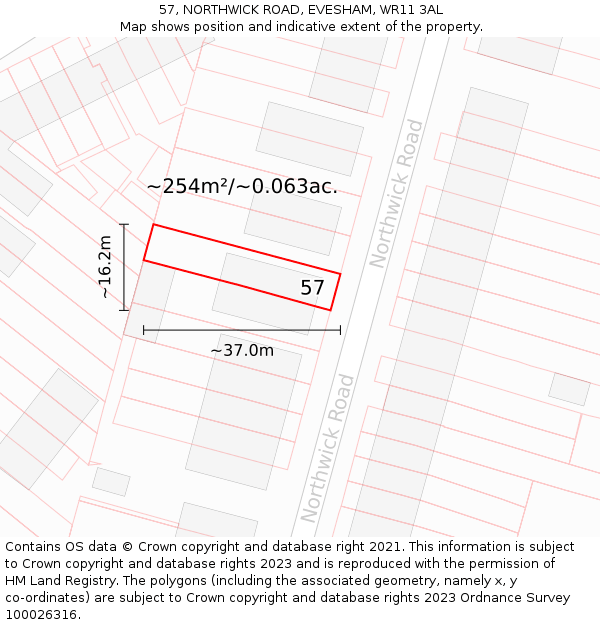 57, NORTHWICK ROAD, EVESHAM, WR11 3AL: Plot and title map