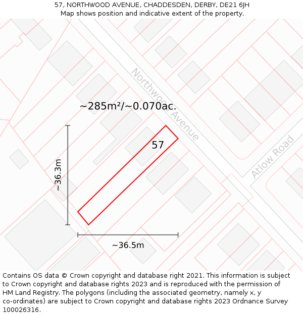 57, NORTHWOOD AVENUE, CHADDESDEN, DERBY, DE21 6JH: Plot and title map