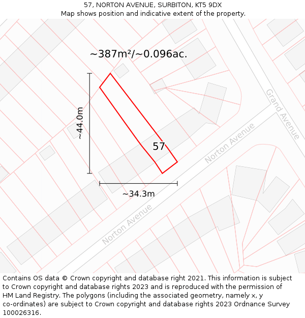 57, NORTON AVENUE, SURBITON, KT5 9DX: Plot and title map