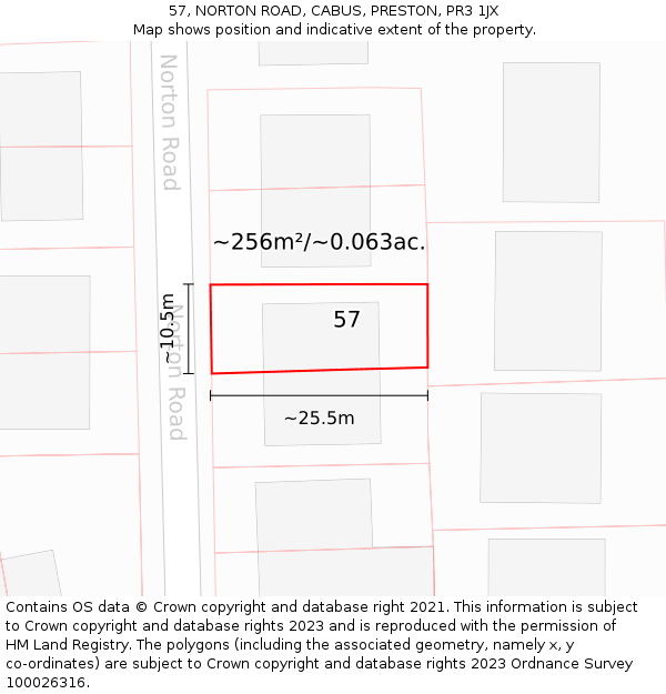 57, NORTON ROAD, CABUS, PRESTON, PR3 1JX: Plot and title map