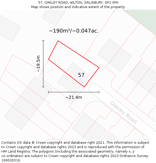 57, OAKLEY ROAD, WILTON, SALISBURY, SP2 0FA: Plot and title map