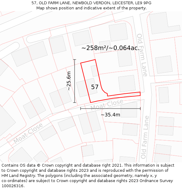 57, OLD FARM LANE, NEWBOLD VERDON, LEICESTER, LE9 9PG: Plot and title map
