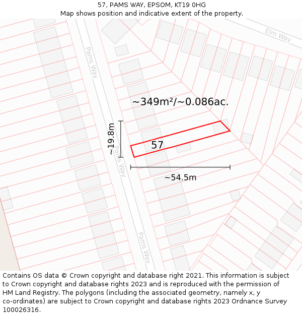 57, PAMS WAY, EPSOM, KT19 0HG: Plot and title map