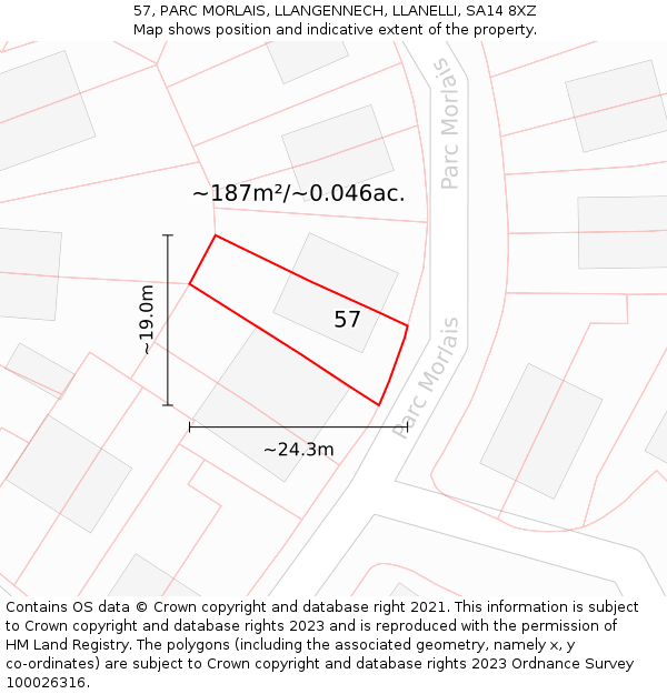 57, PARC MORLAIS, LLANGENNECH, LLANELLI, SA14 8XZ: Plot and title map