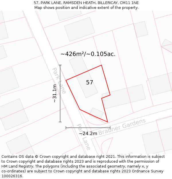 57, PARK LANE, RAMSDEN HEATH, BILLERICAY, CM11 1NE: Plot and title map