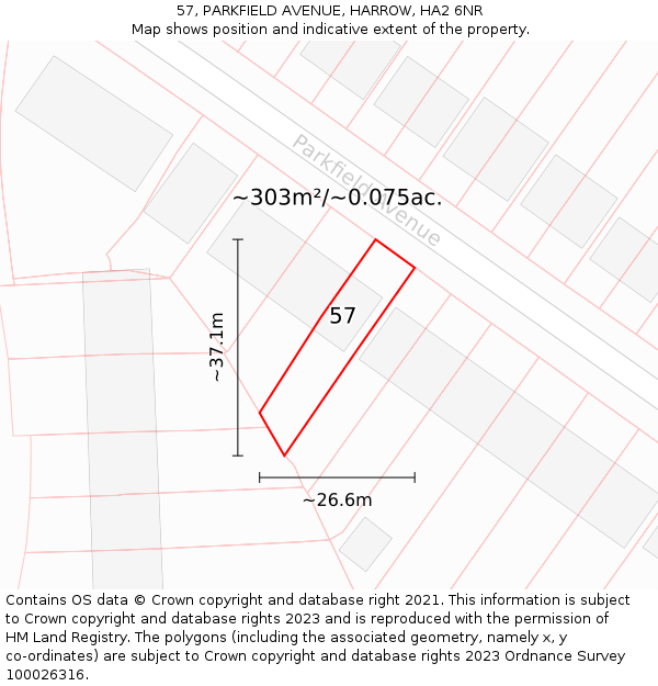 57, PARKFIELD AVENUE, HARROW, HA2 6NR: Plot and title map