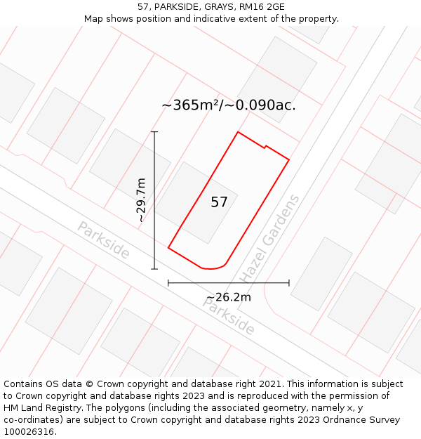 57, PARKSIDE, GRAYS, RM16 2GE: Plot and title map
