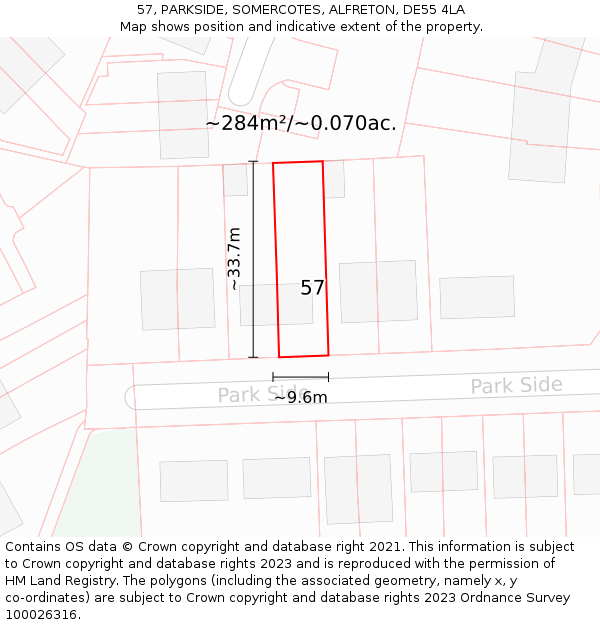 57, PARKSIDE, SOMERCOTES, ALFRETON, DE55 4LA: Plot and title map
