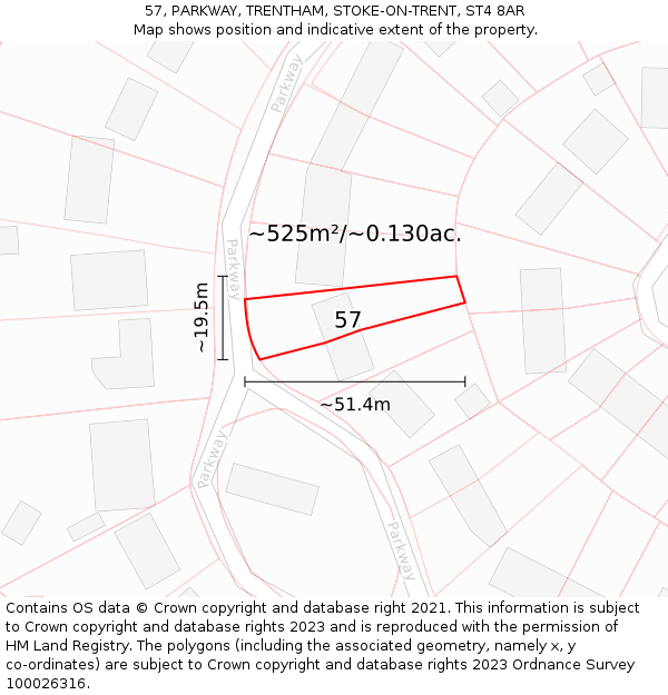 57, PARKWAY, TRENTHAM, STOKE-ON-TRENT, ST4 8AR: Plot and title map