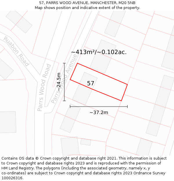 57, PARRS WOOD AVENUE, MANCHESTER, M20 5NB: Plot and title map