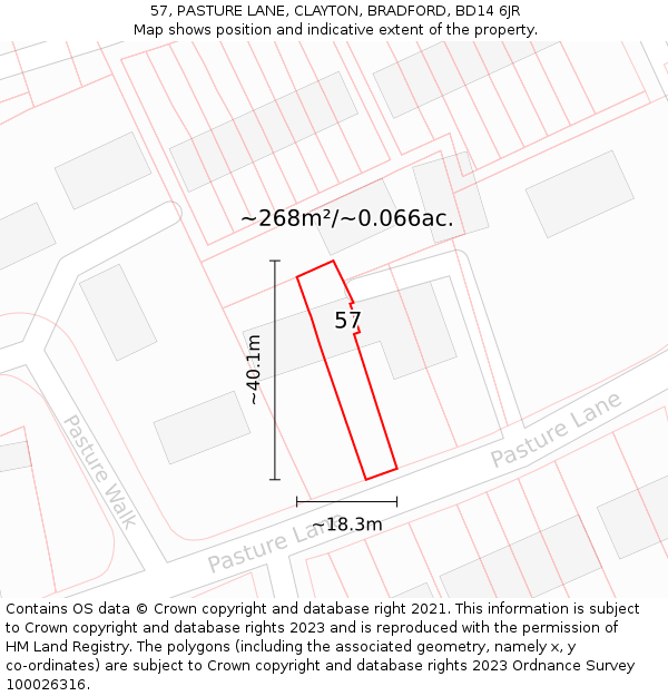57, PASTURE LANE, CLAYTON, BRADFORD, BD14 6JR: Plot and title map