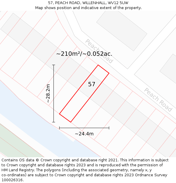 57, PEACH ROAD, WILLENHALL, WV12 5UW: Plot and title map