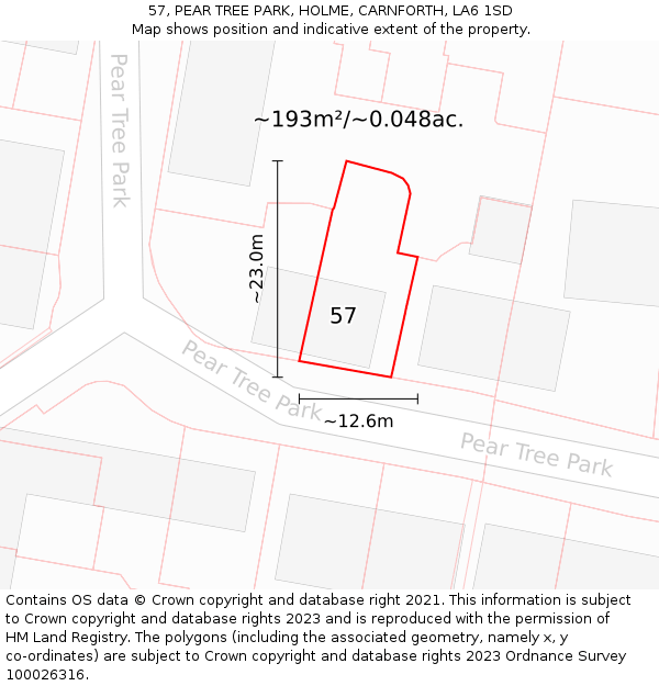 57, PEAR TREE PARK, HOLME, CARNFORTH, LA6 1SD: Plot and title map