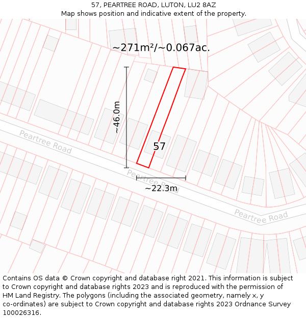 57, PEARTREE ROAD, LUTON, LU2 8AZ: Plot and title map