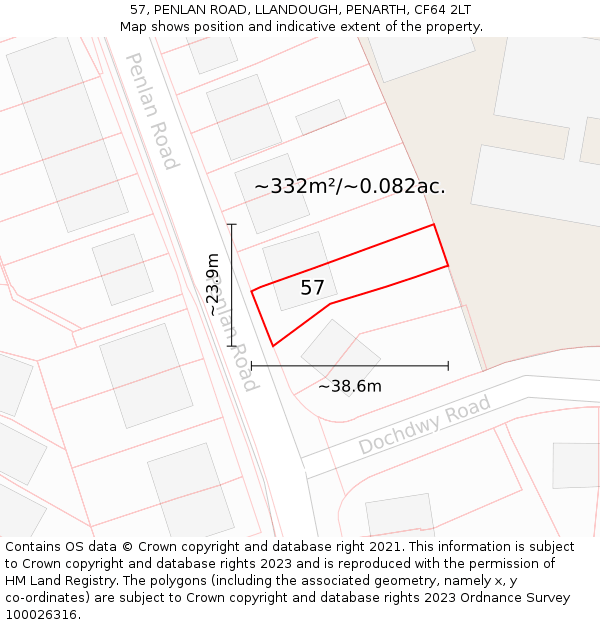 57, PENLAN ROAD, LLANDOUGH, PENARTH, CF64 2LT: Plot and title map