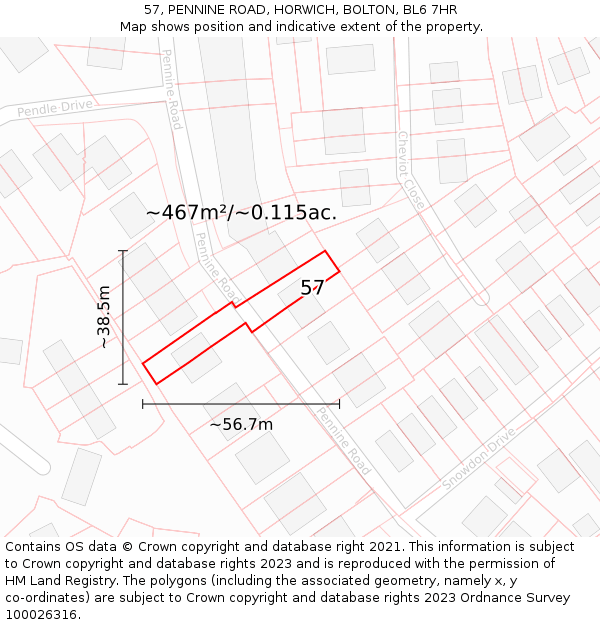 57, PENNINE ROAD, HORWICH, BOLTON, BL6 7HR: Plot and title map
