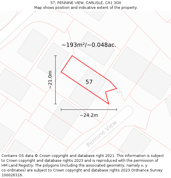 57, PENNINE VIEW, CARLISLE, CA1 3GX: Plot and title map